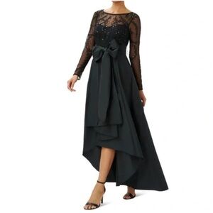 Adrianna Papell Women's M Black Beaded Bodice Hi-Low Evening Gown